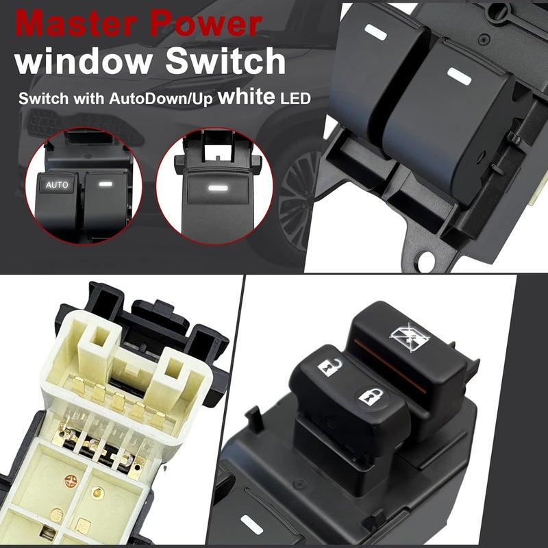 BELGEMAY Window Switch Assembly with 3 Single Switches & LED Backlight, Compatible with Toyota Tundra/Sequoia 2007-2021 Models (Driver Side + Passenger/Rear Doors) (Four-Door Window Switch, White) - Image 4